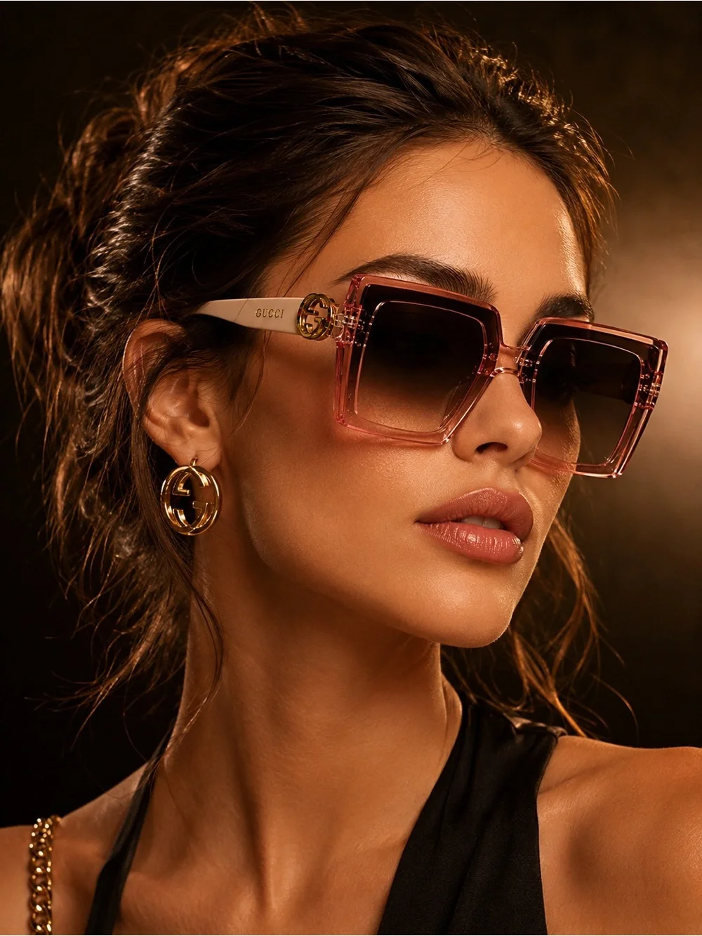 Gucci Pink Square Frame Women's Sunglasses